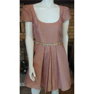 Marchesa Notte Pink & Gold Fit & Flare Open Back Tea Dress NWT Size 10